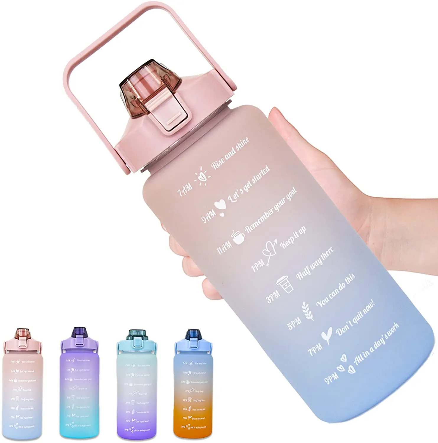 2000ml Outdoor Sports Reminder Time Water Bottle Pink Blue