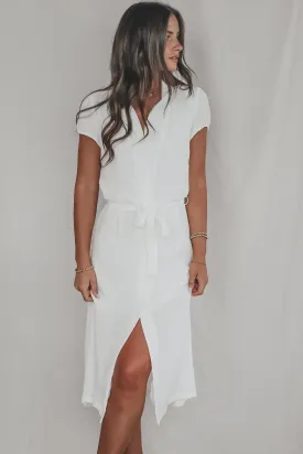 A Walk In The Park White Short Sleeve Button Up Midi