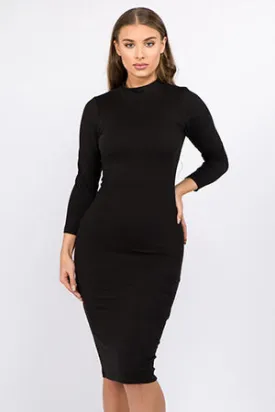 Black Mock Neck Midi Bodycon Dress