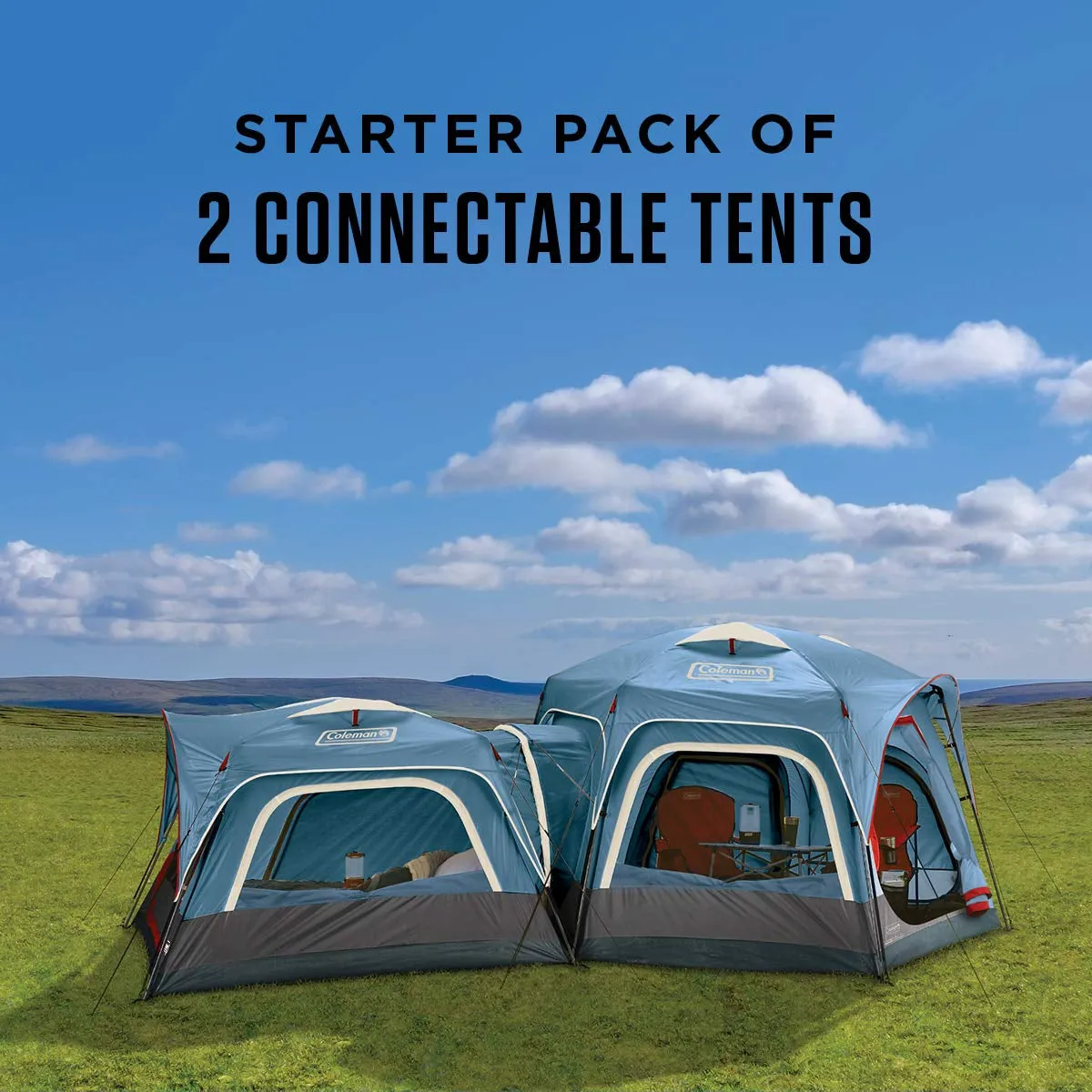 Connectable Tent Bundle, Includes Weatherproof 3-Person & 6-Person Connecting Tent System with Fast Setup, Tents Able to Be Zipped Together for More Room