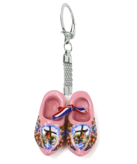 Cute Pink Wooden Shoes Keychain