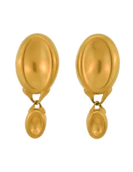 Gucci Vintage Brushed Gold Thumbprint Concave Oversized Dangle Statement Earrings