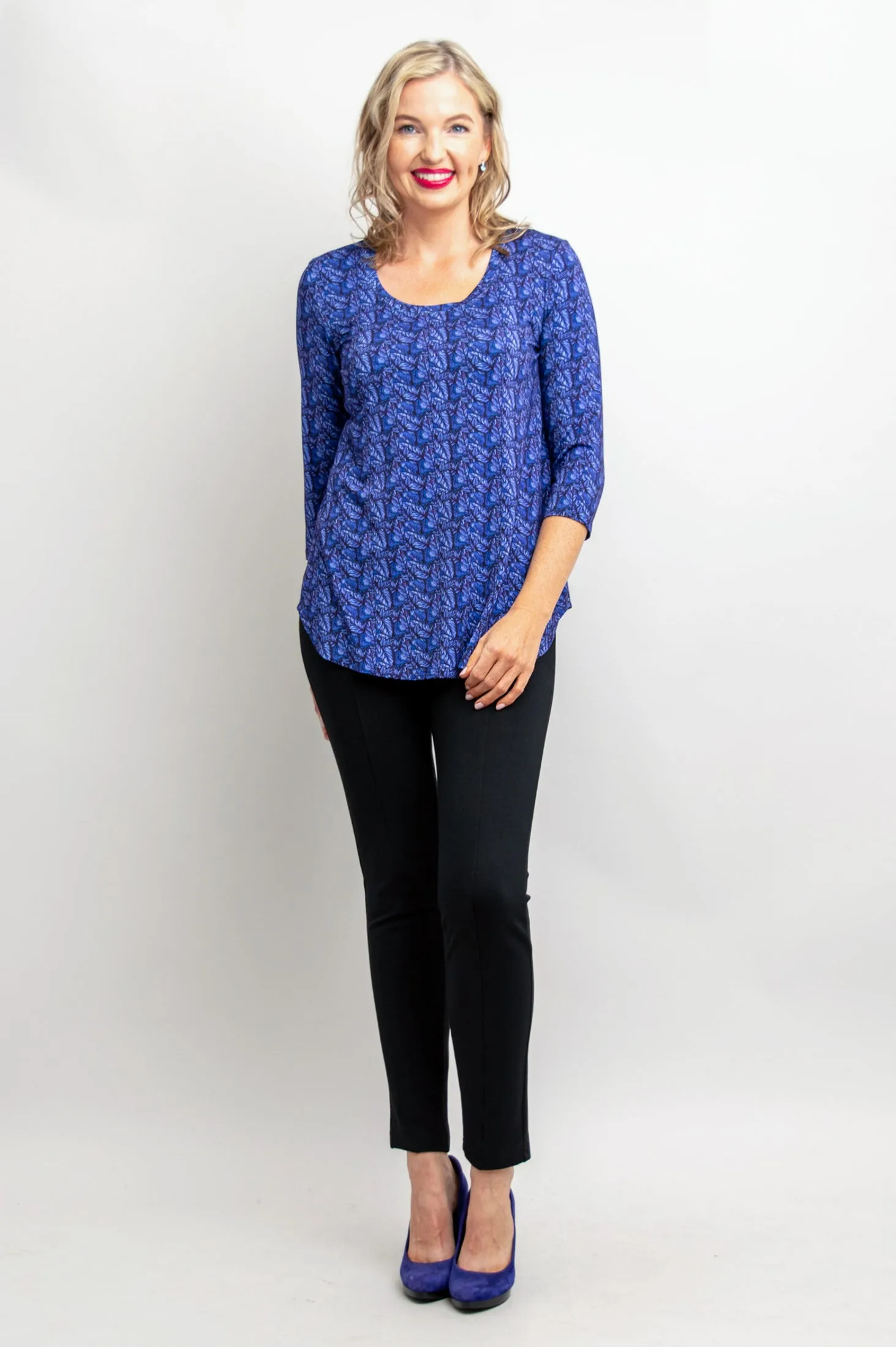 Jazz 3/4 Top, Midnight Leaves, Bamboo - Final Sale