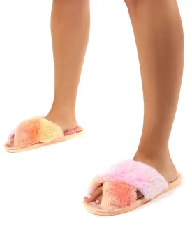 Mallow Lilac and Peach Fluffy Cross Strap Slippers