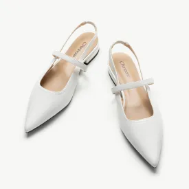 Pointed Toe Slingback Flats (Freya) White