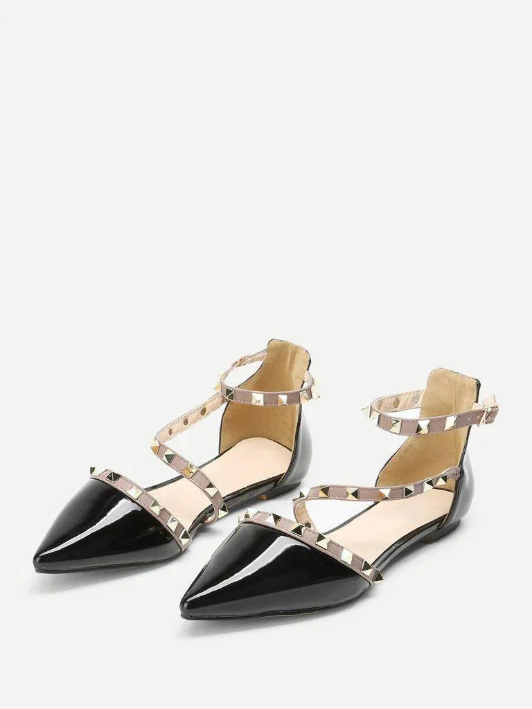 Pointed Toe Studded Decor Flats