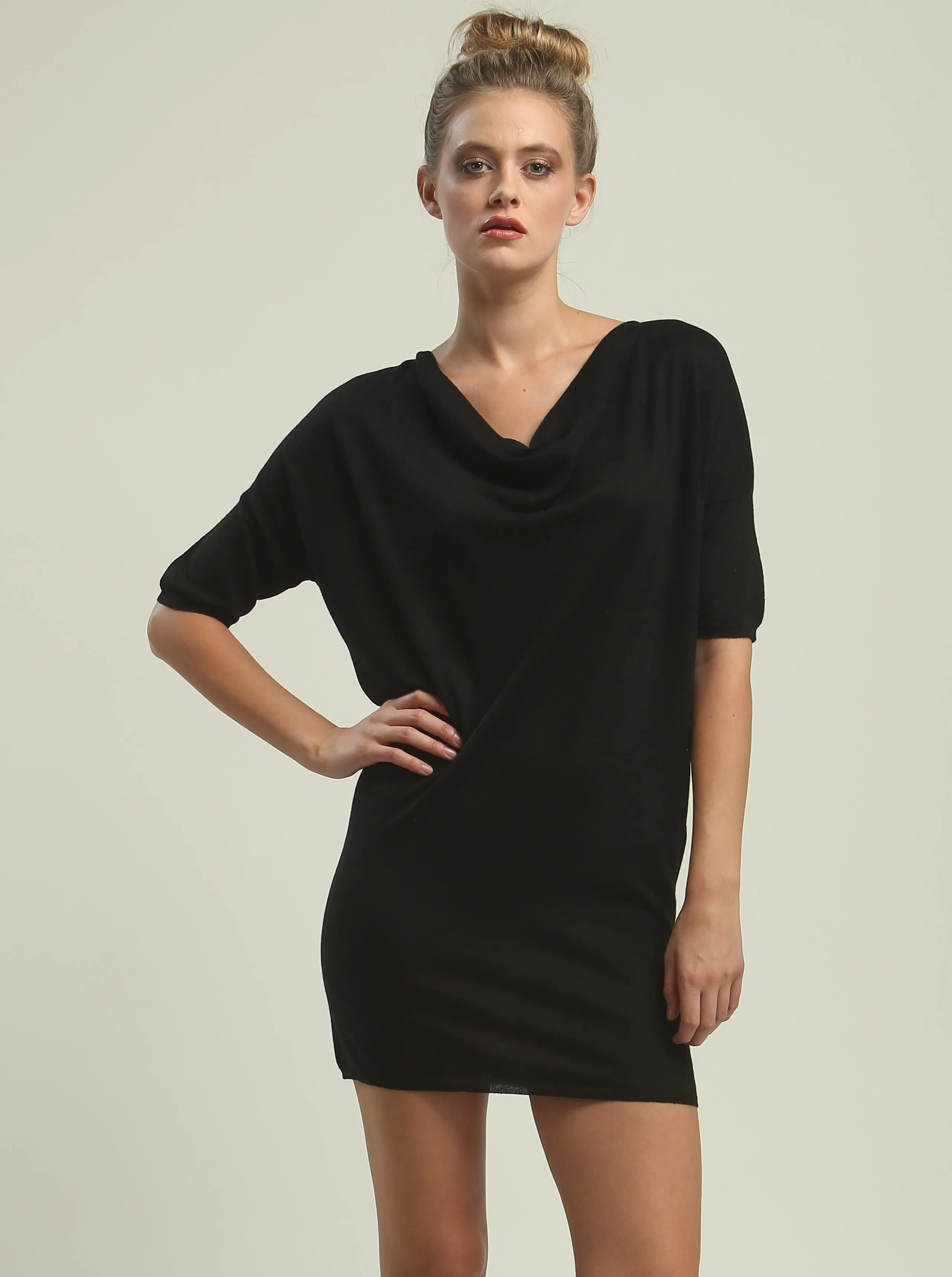 Reversible Drape Neck Tunic Dress in Kitted Silk