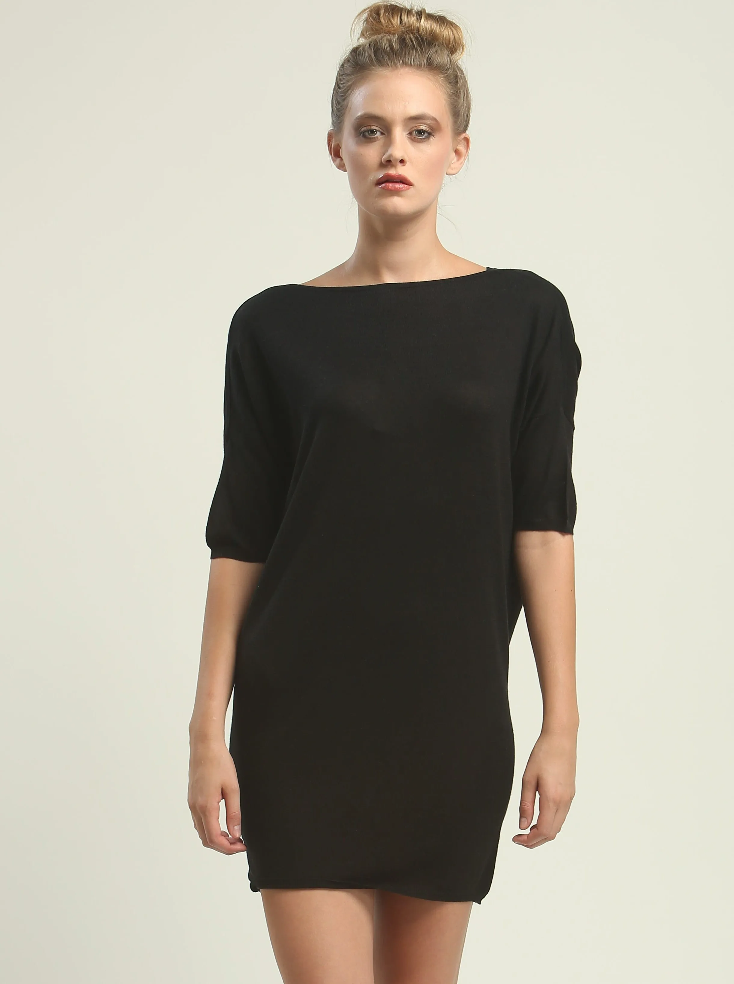 Reversible Drape Neck Tunic Dress in Kitted Silk