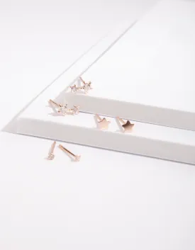 Rose Gold Plated Celestial Stud Earring 3 Pack