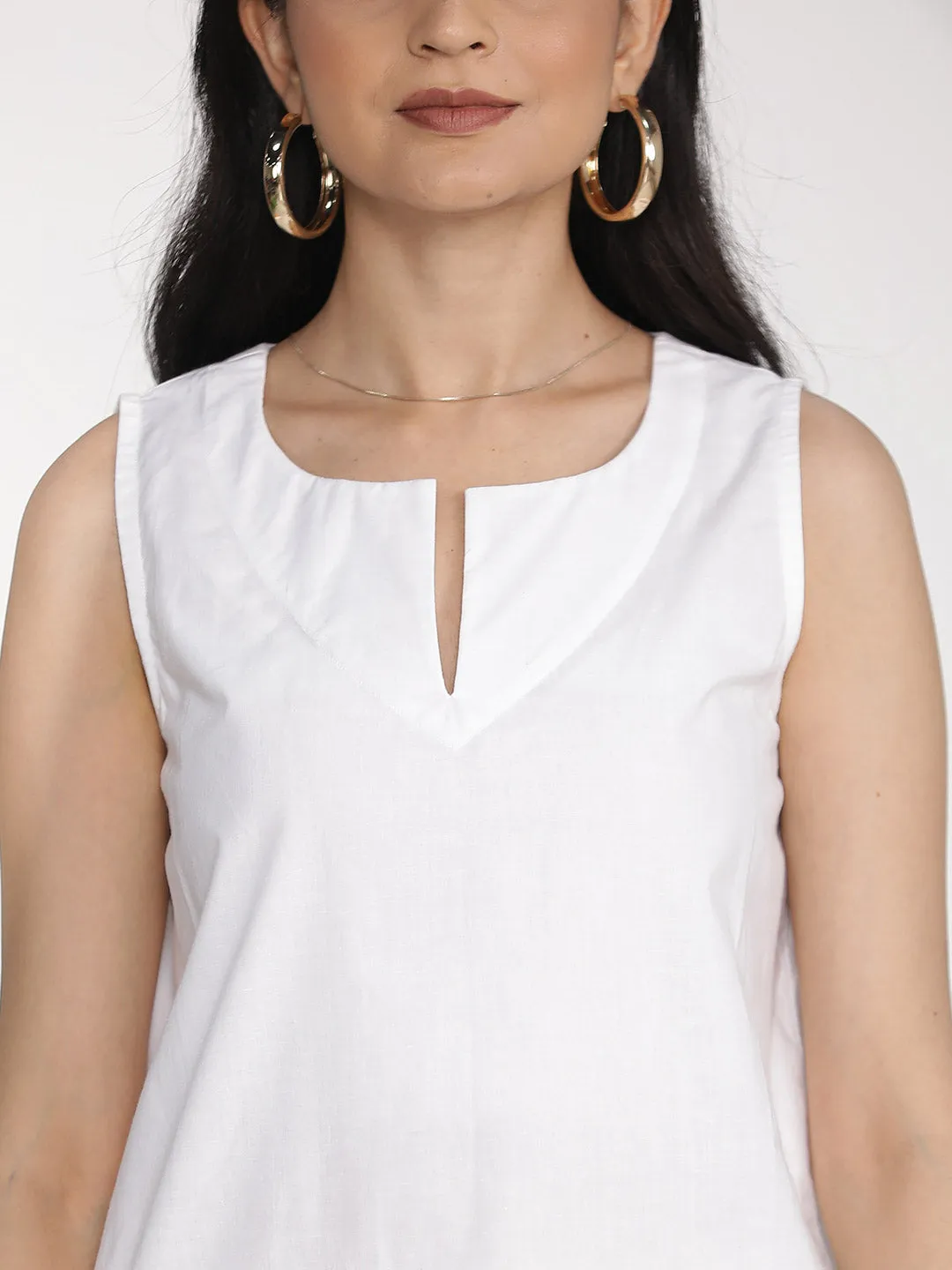 White Poplin SleevelessKurti & Flared Palazzo